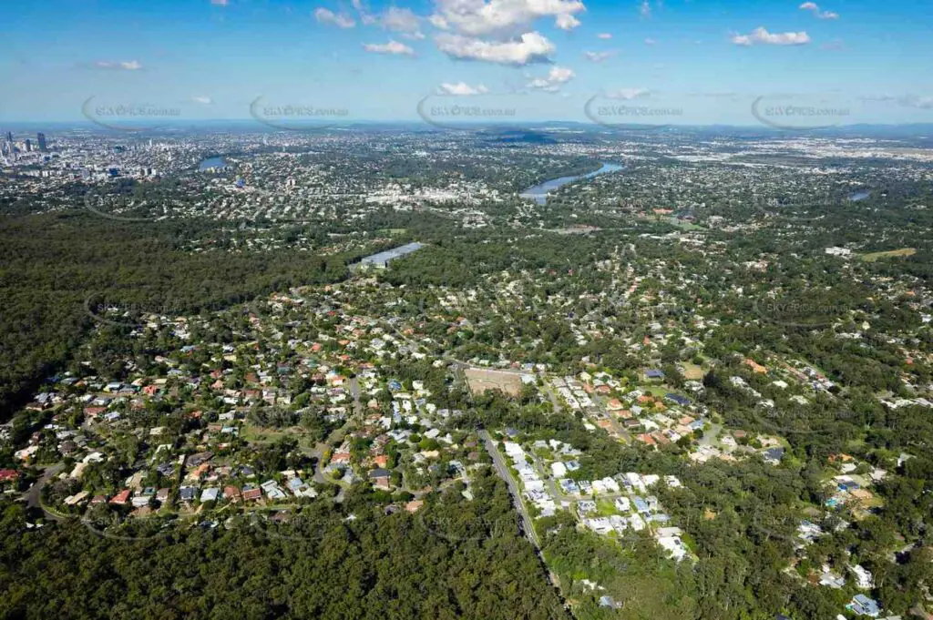 Aerial view of Chapel Hill, Brisbane, showing tree-lined residential streets and hilly terrain — ideal for in-home mobile physiotherapy services tailored to the local community.