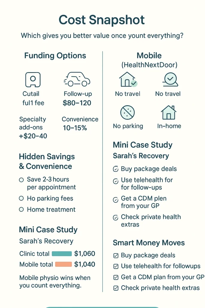 Infographic comparing clinic vs mobile physiotherapy costs